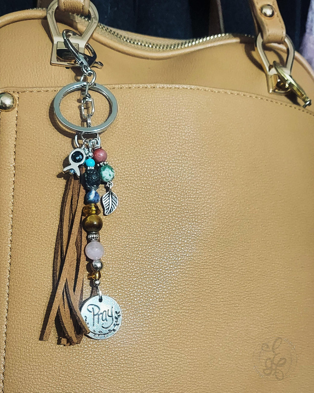 Artisan Prayer Keychain – Gemstone Beaded Purse Charm & Bag Clip