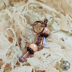 Peach Moonstone & Crystal Teardrop Earrings | Antique Copper | Iridescent Dangle Earrings | Hypoallergenic Artisan Jewelry