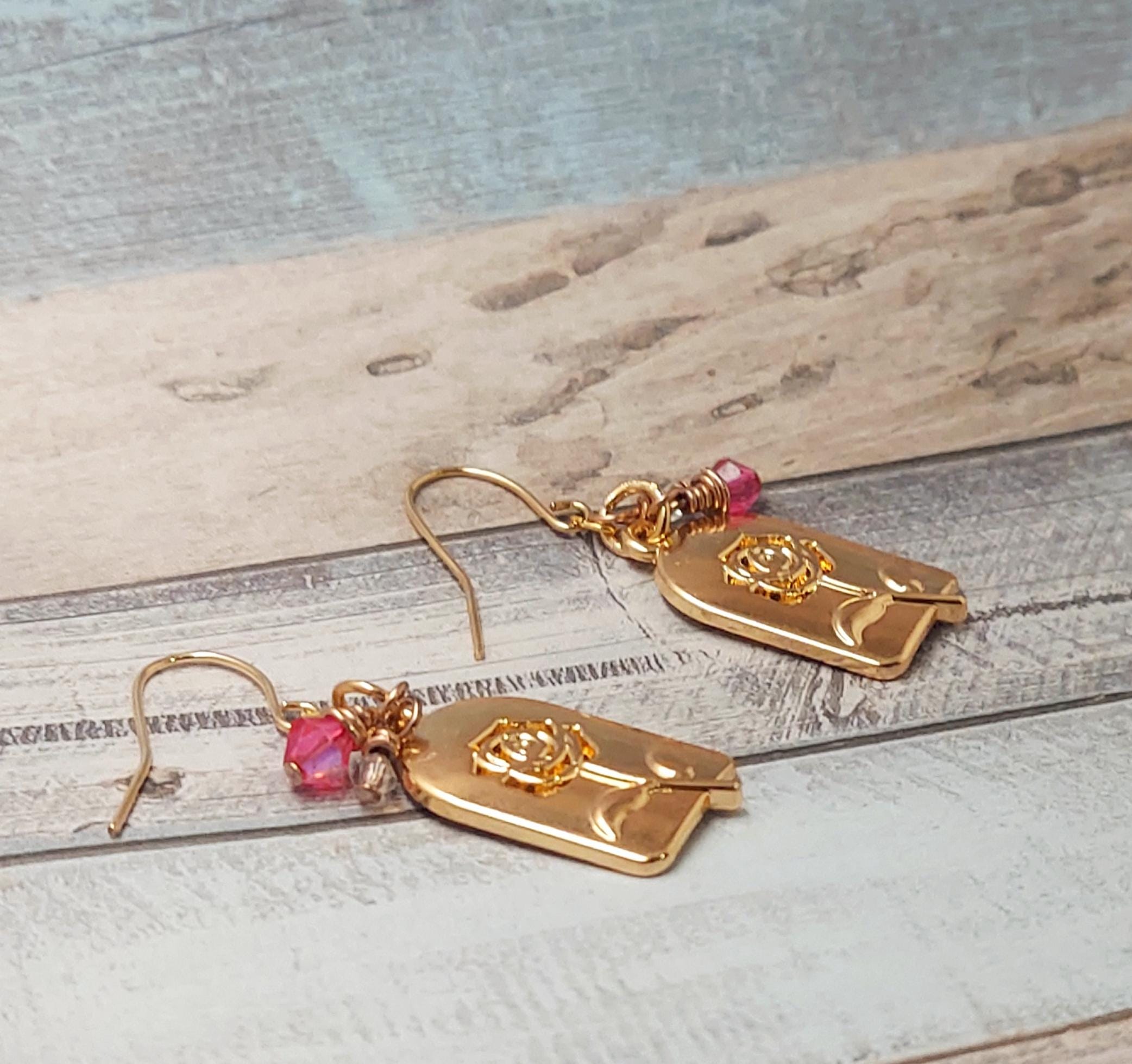 Gold Rose dangle earrings gifts for her Women's earrings drop earrings