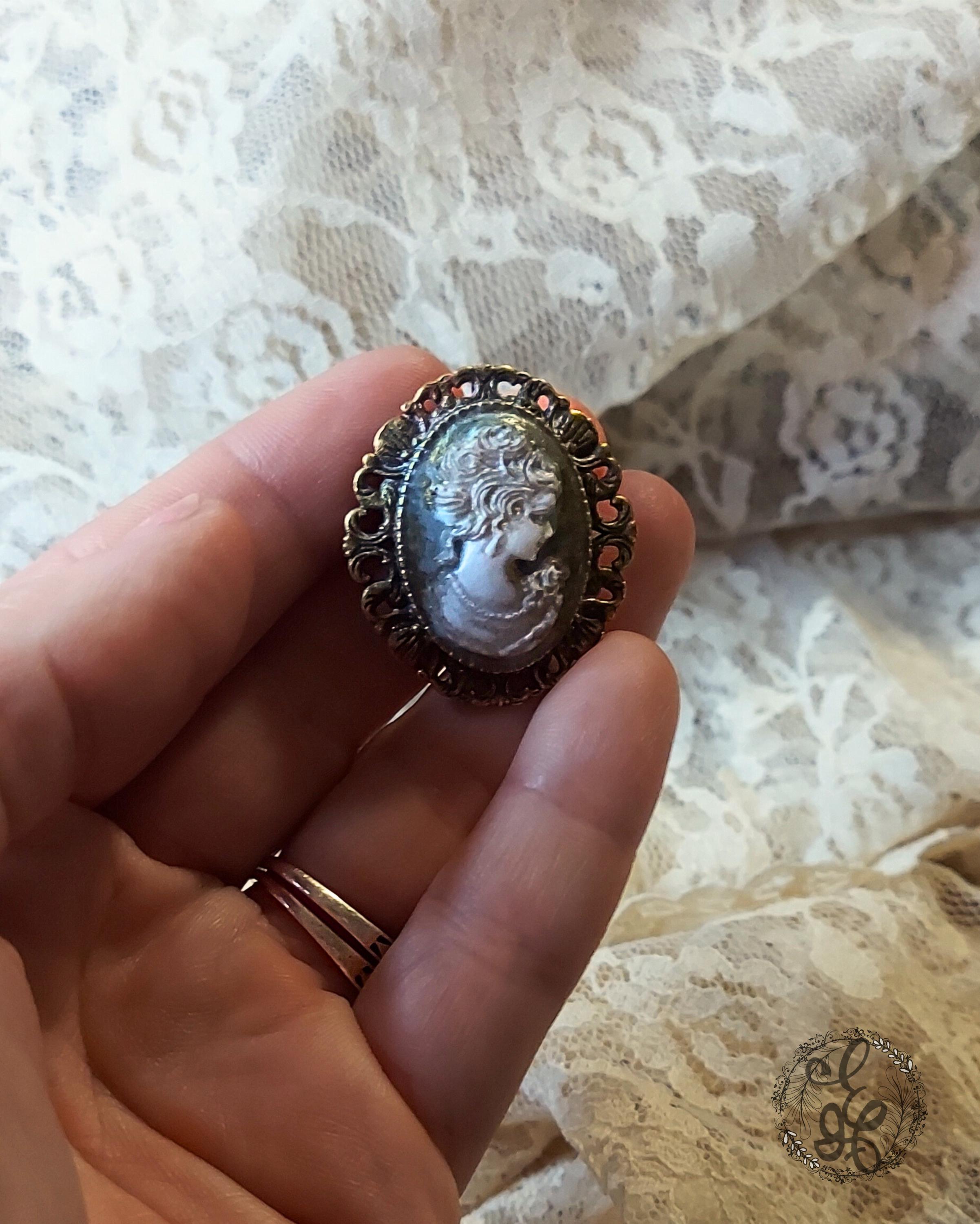 Handcrafted Antique Brass Cameo Brooch – Vintage Style Distressed Pin for Coats, Hats, or Scarves – Victorian Inspired Gift for Her