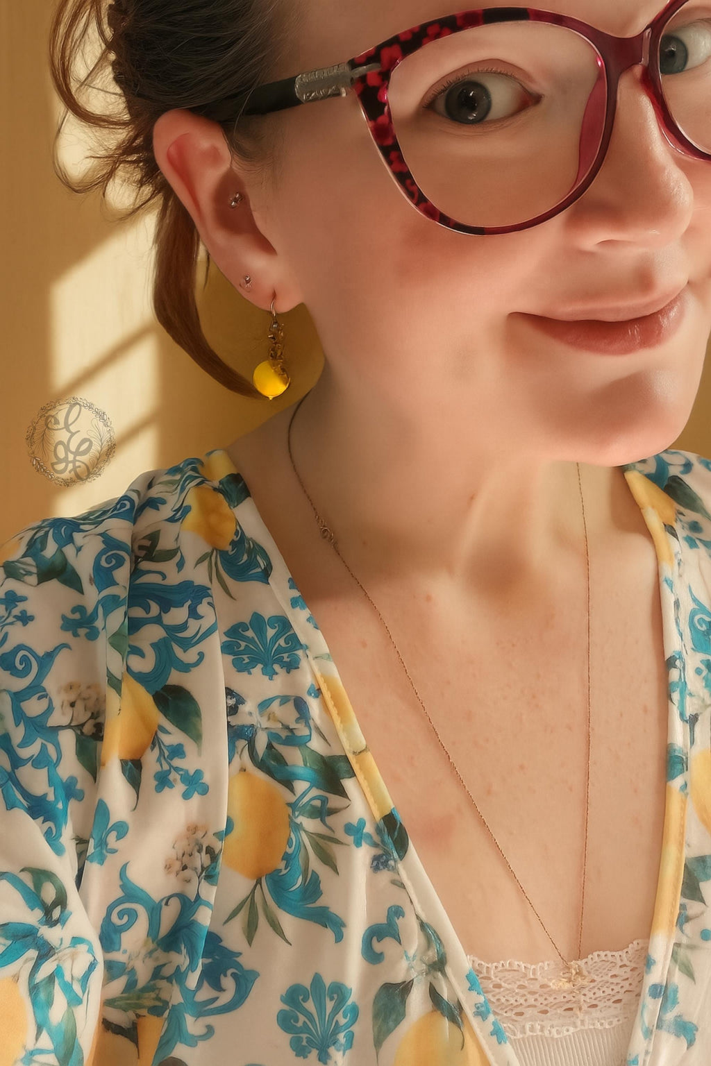 Lemon Drop Earrings – Artisan Summer Jewelry with Czech Glass and Antique Brass Leaf Charms