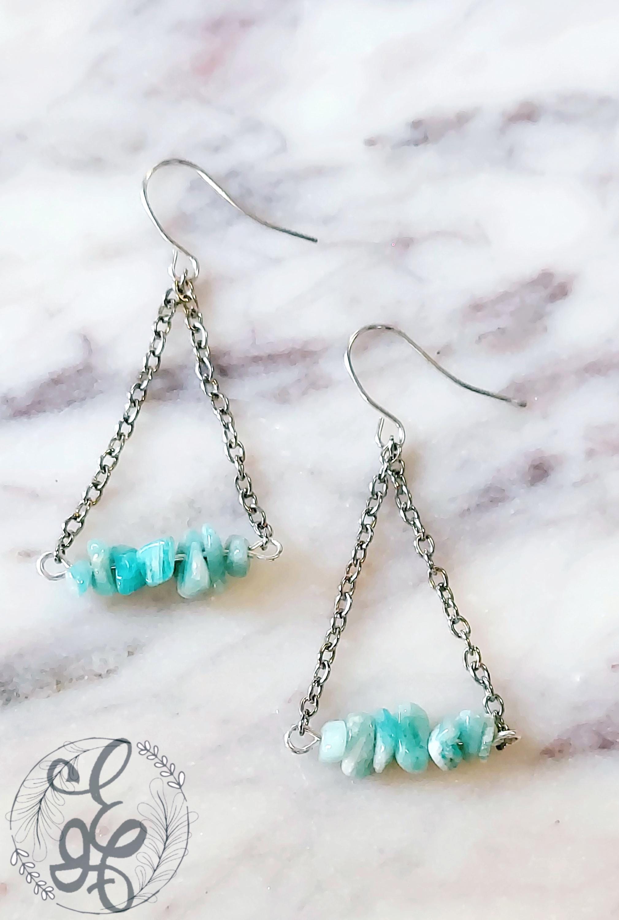 Amazonite Earrings: Boho Chic Triangle Amazonite Dangle Earrings - Handmade Gemstone Jewelry