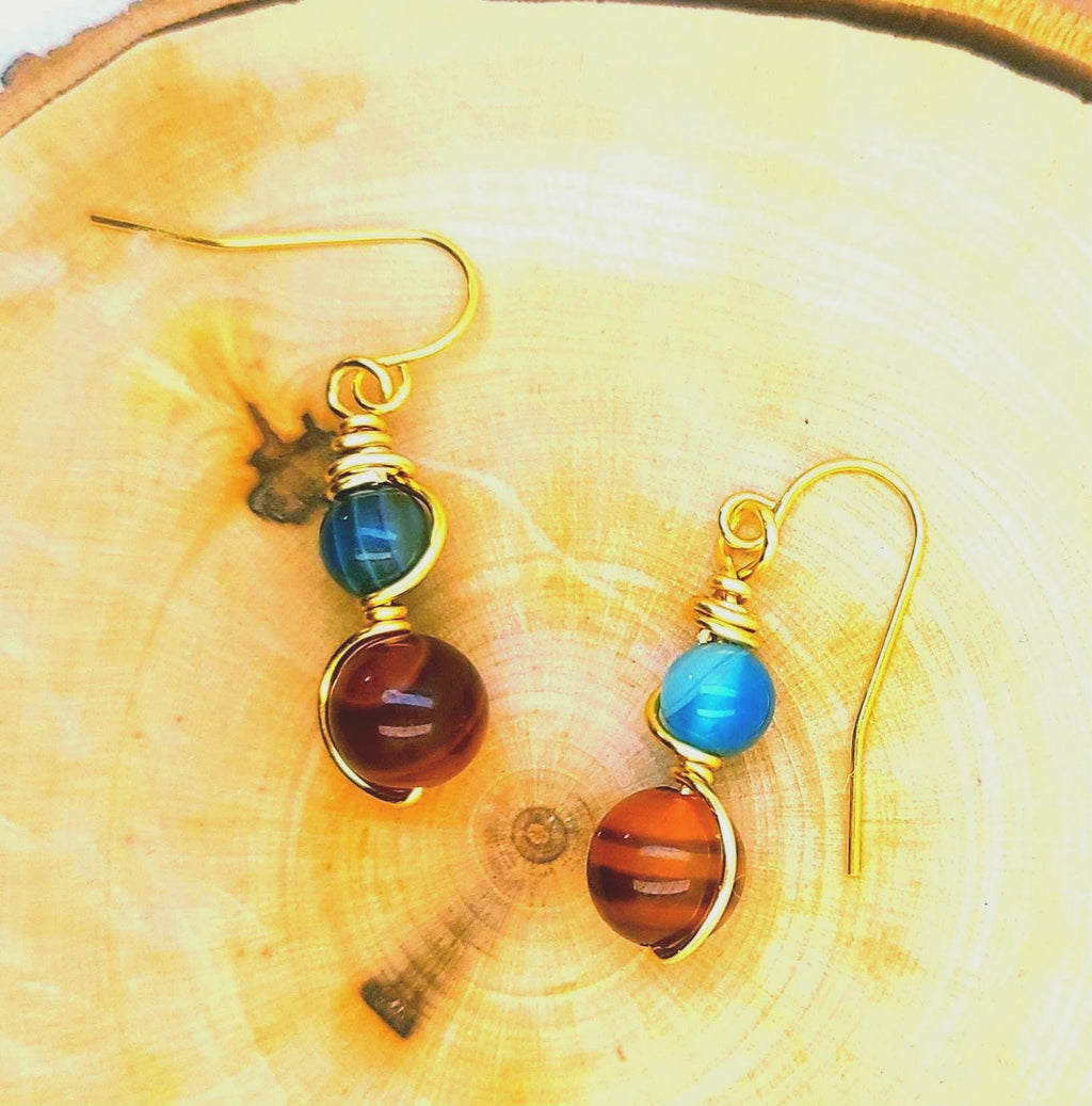 Orange and Blue Agate and Carnelian Earrings beaded Earrings Gemstone Dangle Earring Gifts for Her