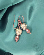 Artisan Czech Glass Earrings • Antique Copper Floral Dangles • Crystal Teardrop Vintage Style Jewelry