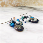 Genuine Jasper Gemstone Earrings – Earthy Boho Cluster Earrings – Antique Gold Jewelry