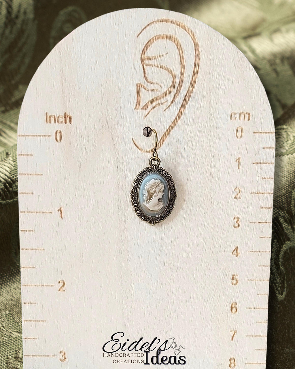 Antique Brass Cameo Earrings – Handcrafted, Sky Blue | Hypoallergenic Vintage Style Jewelry | Victorian Gift for Her
