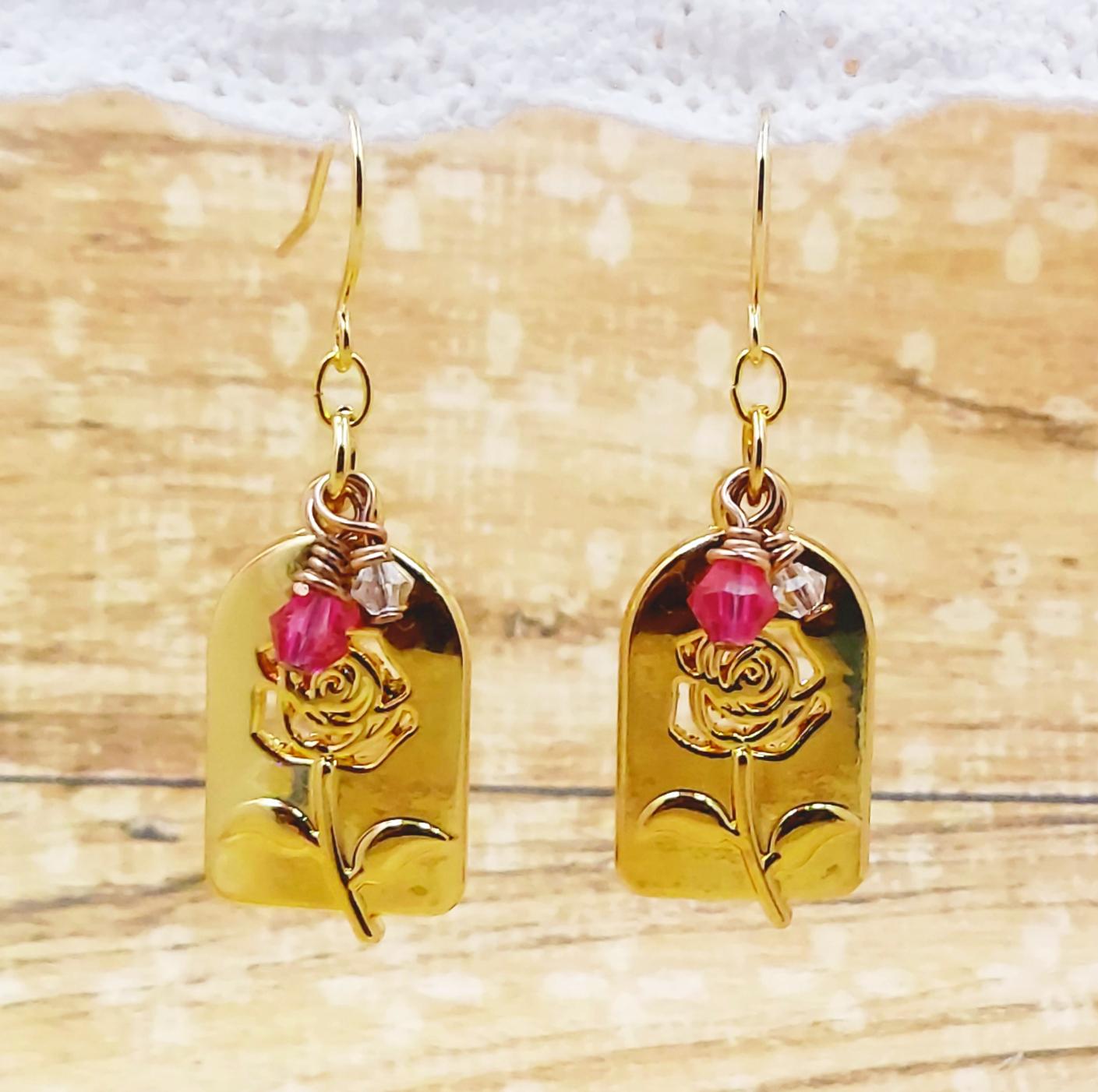 Gold Rose dangle earrings gifts for her Women's earrings drop earrings