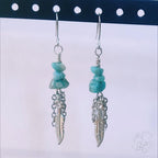 Amazonite Earrings: Silver Feather, Boho Chic Amazonite Dangle Earrings - Handmade Gemstone Jewelry