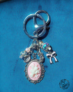 Pink Butterfly Cameo Purse Charm – Wire Wrapped Beads, Rose & Bow Accents
