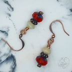 Grenadine Red Dangle Earrings with Antique Copper Finish, Mother's Day Gift for Her