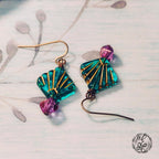 Mermaid Shell Earrings – Teal & Purple Czech Glass Dangle Earrings – Hypoallergenic Brass Hooks – Eidel’s Ideas Original