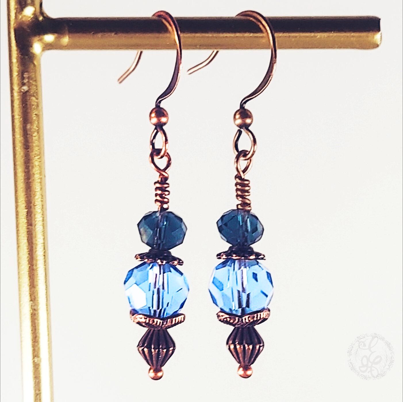 Blue Crystal Copper Earrings – Hypoallergenic Vintage Style Dangles