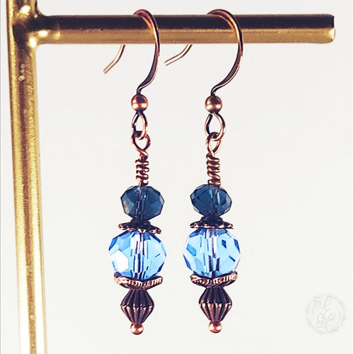 Blue Crystal Copper Earrings – Hypoallergenic Vintage Style Dangles