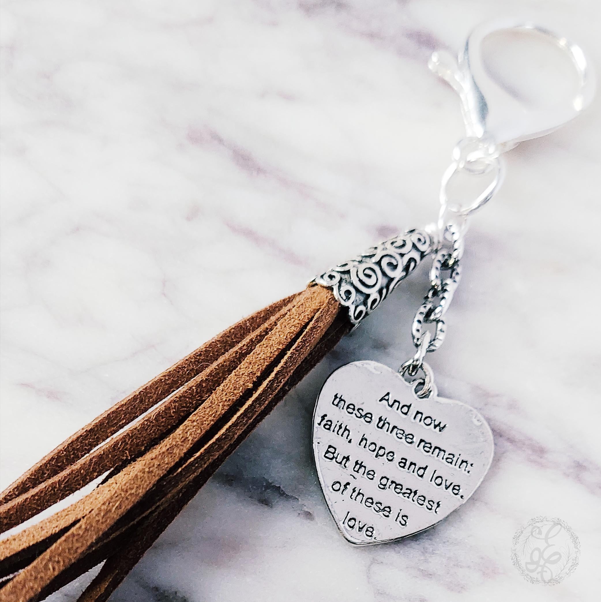 Faith Charm Purse Clip – Turquoise & Pink Beaded Keychain with Heart and Gemstones