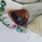 Rose Dangle Drop Earrings, blue pink and green danity earrings