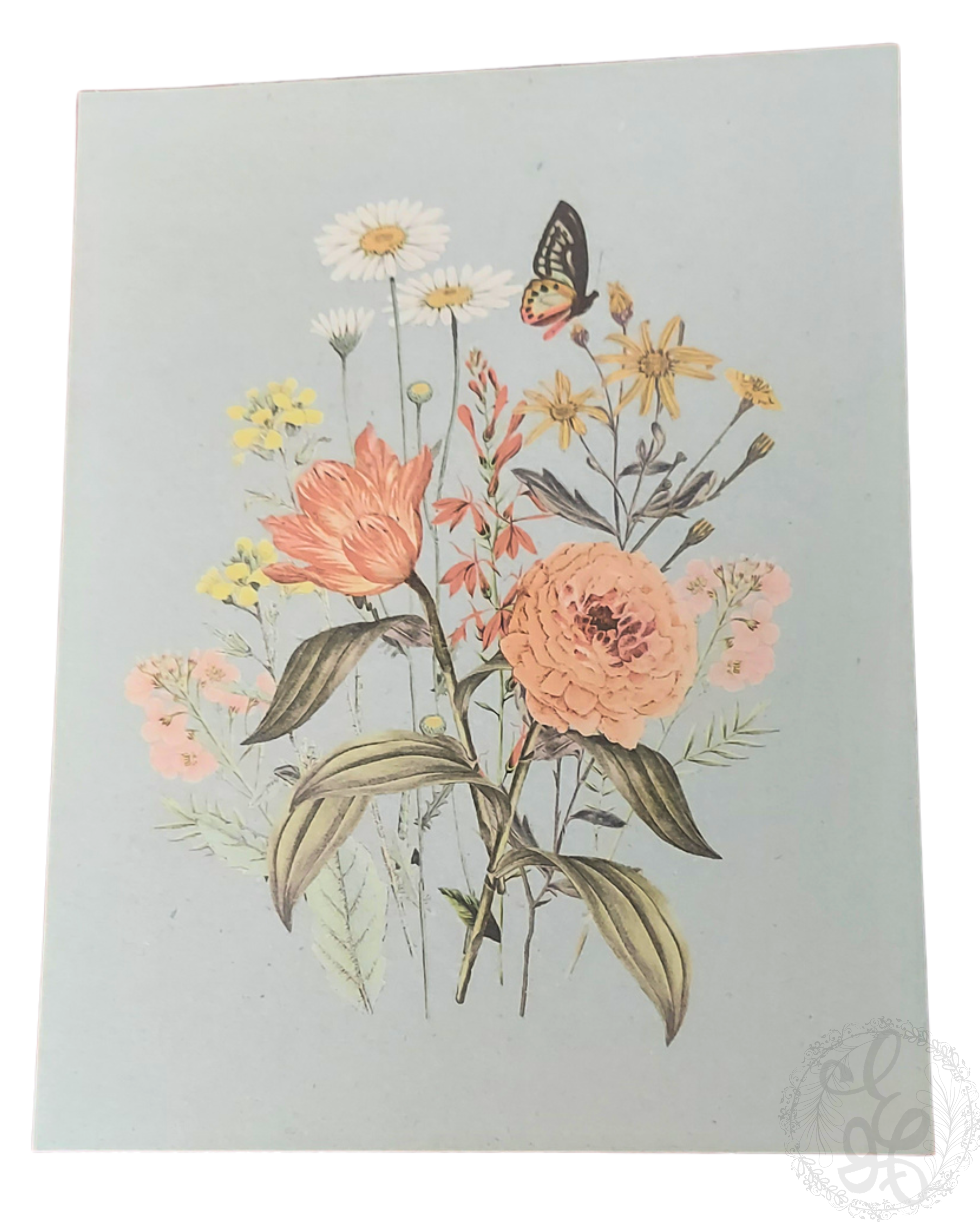 Floral Blank Note Card with Blue/Gray Background