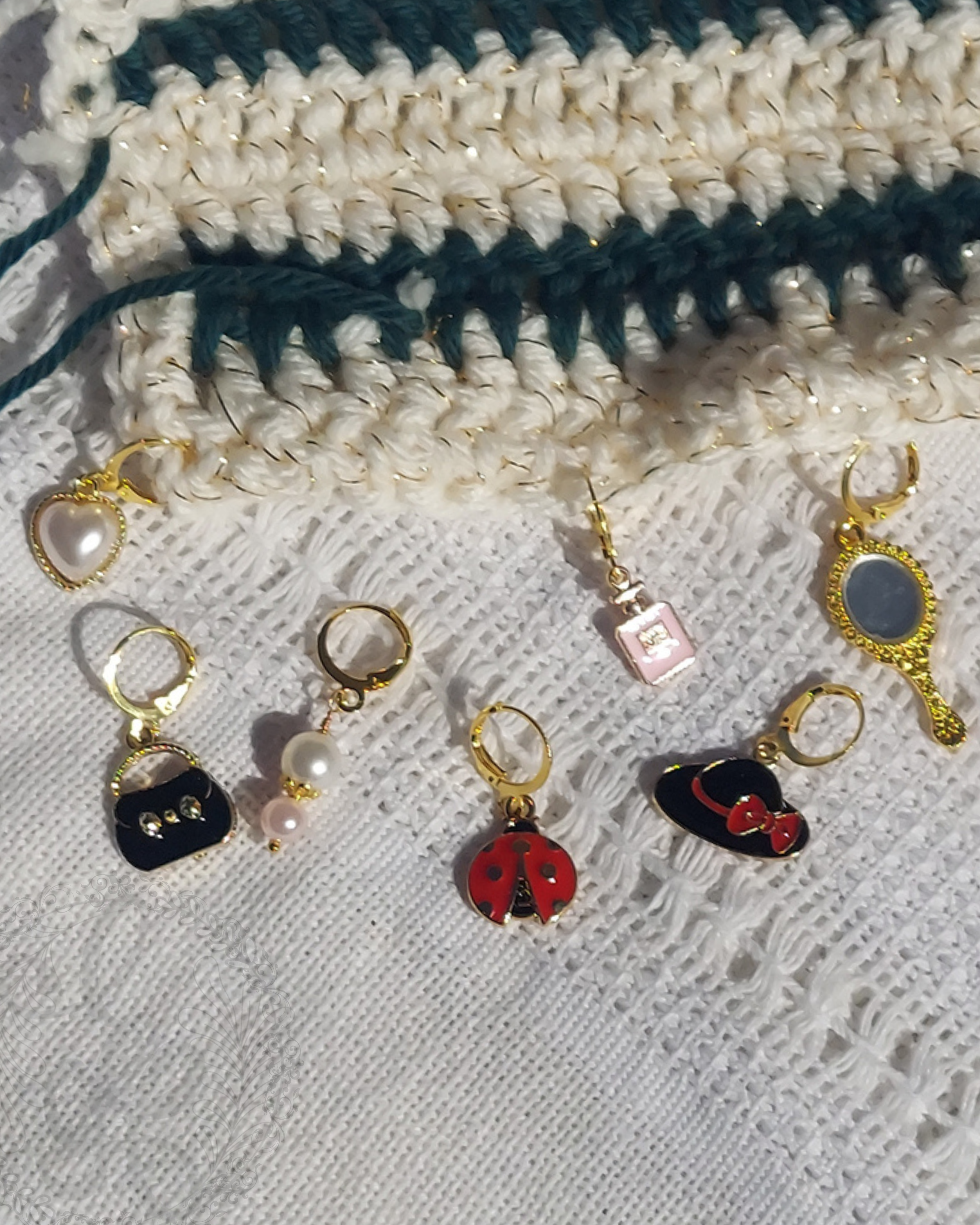 Crochet Stitch Marker Charm Set - Material Girl