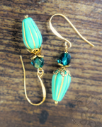 Vintage-Inspired Turquoise Czech Glass Drop Earrings with Gold Accents