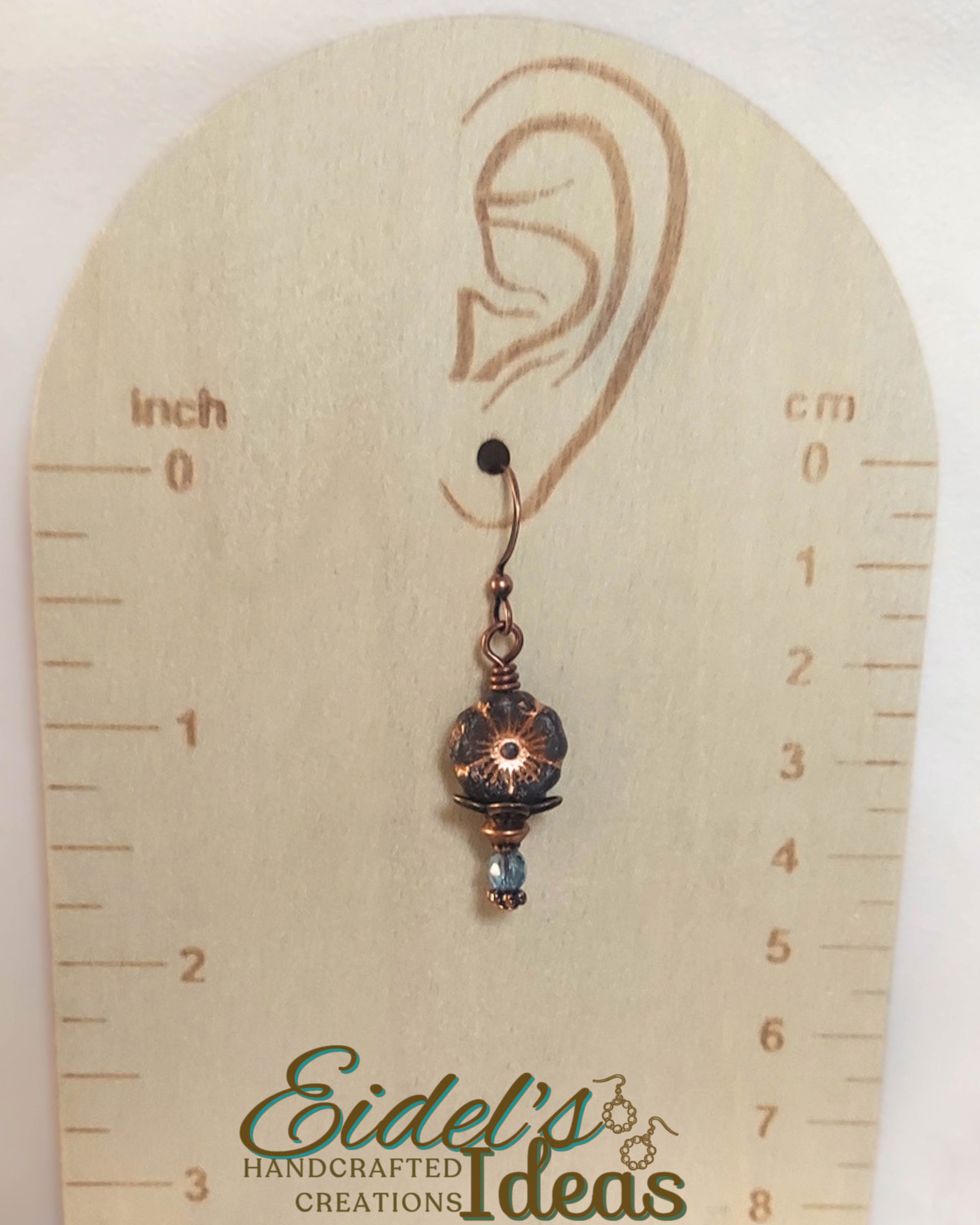 Montana Blue Hibiscus Earrings, Czech Glass Floral Jewelry, Antique Copper Dangle Earrings, Vintage Inspired Heirloom Style Gift for Her