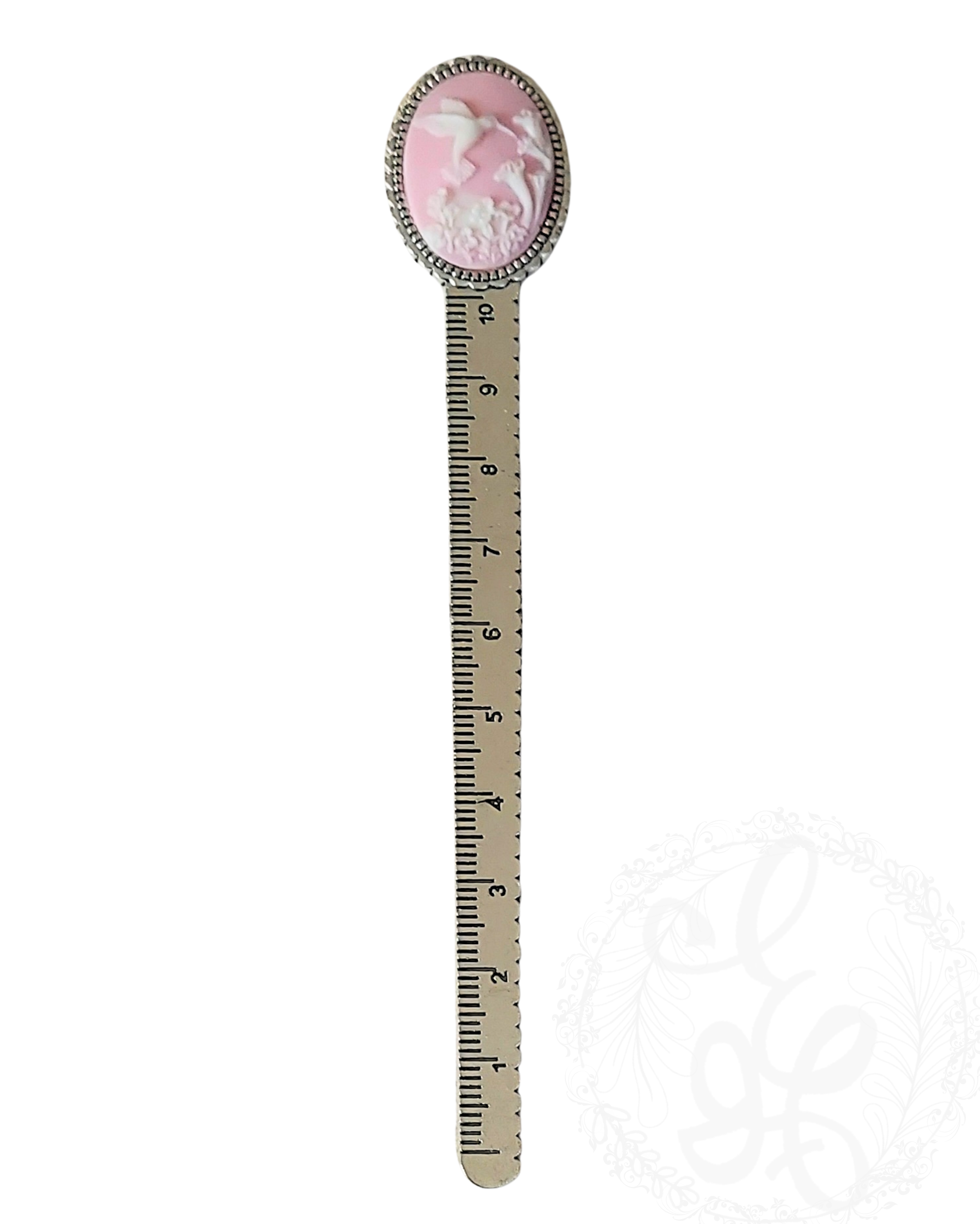 Silver Tone Cameo Bookmark – Pink Hummingbird & Floral Resin – Vintage Style Book Lover Gift