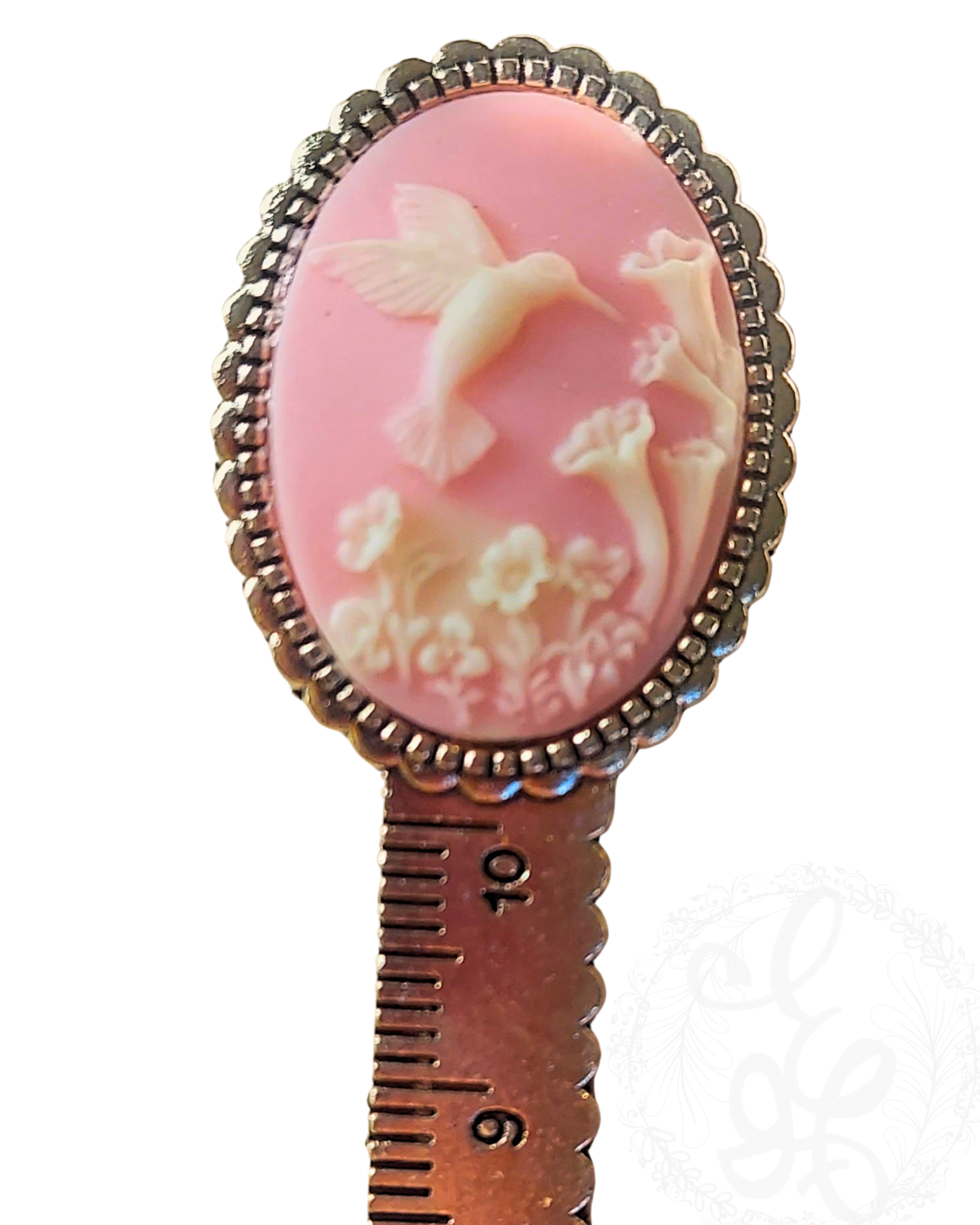 Silver Tone Cameo Bookmark – Pink Hummingbird & Floral Resin – Vintage Style Book Lover Gift
