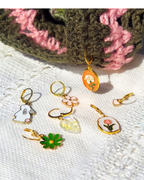 Springtime Crochet Stitch Markers Set of 7 | Leverback Locking Stitch Markers | Charm Progress Keepers | Crochet Gift